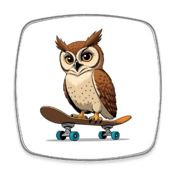 Owl on skateboard in comic style - Square fridge magnet - white - Front