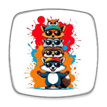 Funny Animal Sunglasses Caricature - Square fridge magnet - white - Front