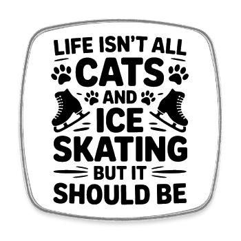 Chat de patinage sur glace Cadeau de patin à glace amusant - Magnet carré - blanc - Devant