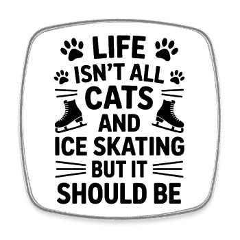 Chat de patinage sur glace Cadeau de patin à glace amusant - Magnet carré - blanc - Devant