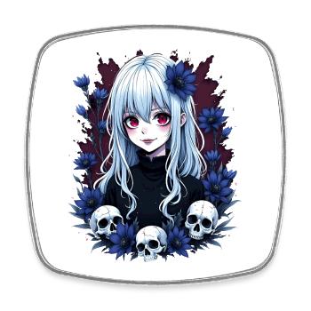 Mystische Gothic Anime Design mit Blaufloralen - Viereckiger Kühlschrankmagnet - Weiß - Vorne