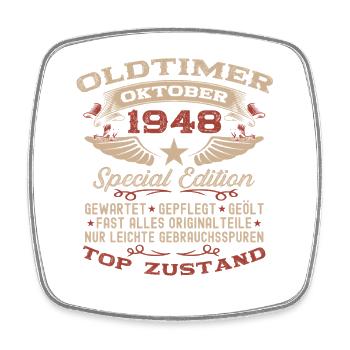 77th Birthday Gift Vintage Car October 1948 - Square fridge magnet - white - Front