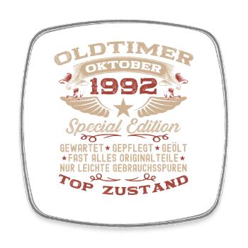 33. Geburtstag Geschenk Oldtimer Oktober 1992 - Viereckiger Kühlschrankmagnet - Weiß - Vorne