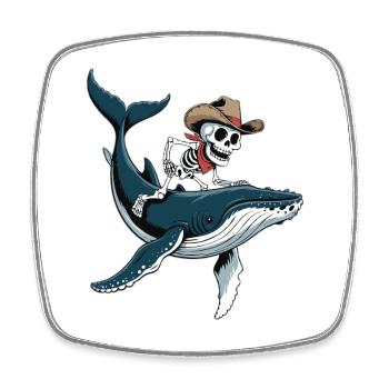 Cowboy Skelett auf Buckelwal - Viereckiger Kühlschrankmagnet - Weiß - Vorne