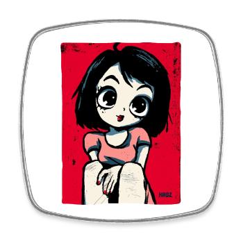 Fille manga rétro avec de grands yeux - Magnet carré - blanc - Devant