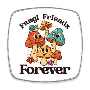 Fungi Friends Forever | Sweet mushroom family - Square fridge magnet - white - Front