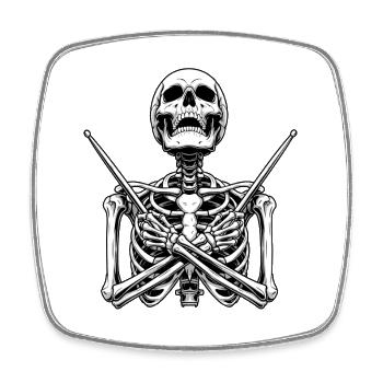 Skeleton Drummer Spooky Halloween Music Lover - Square fridge magnet - white - Front