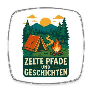 Tents Trails & Stories Camping Adventure - Square fridge magnet - white - Front