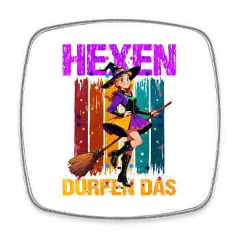 Witch Magician on Broom - Square fridge magnet - white - Front