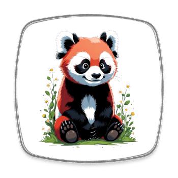 Süßer kleines roter Panda mit Blumen - Viereckiger Kühlschrankmagnet - Weiß - Vorne