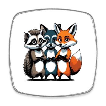 Personnages mignons d’animaux de la forêt sur tissu - Magnet carré - blanc - Devant