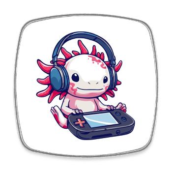 Axolotl mit Kopfhörern und Gaming-Controller - Viereckiger Kühlschrankmagnet - Weiß - Vorne