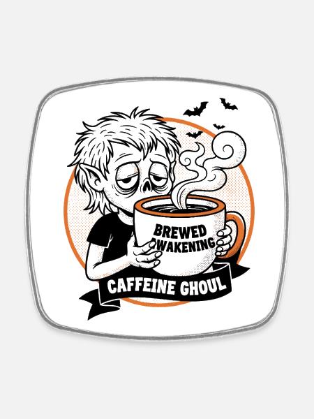 Haunted Coffee Mug Illustration - Square fridge magnet - white