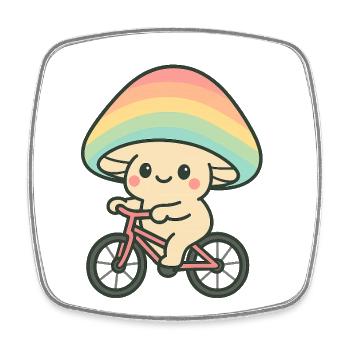 Verspielter Pilz-Radfahrer mit Regenbogen - Viereckiger Kühlschrankmagnet - Weiß - Vorne