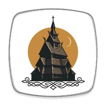 Mystical Stave Church – Nordic Landmark - Square fridge magnet - white - Front