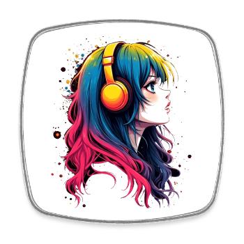 Colored anime character with headphones - Square fridge magnet - white - Front