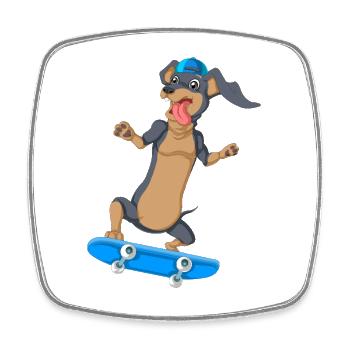T-shirt de skateboard teckel - Magnet carré - blanc - Devant
