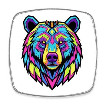 Neon Tribal Bär Illustration - Viereckiger Kühlschrankmagnet - Weiß - Vorne