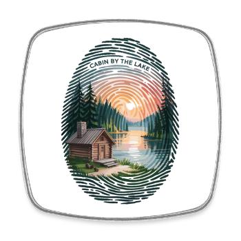 Outdoor Camping T-Shirt Lake Hut Nature Motif - Square fridge magnet - white - Front