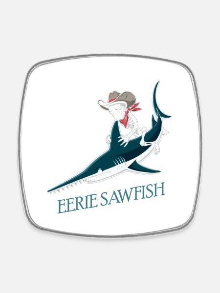 Cow-boy squelette sur poisson-scie - Magnet carré - blanc