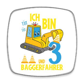 Geburtstag Bagger 3 Jahre Bagger Party Geschenk - Viereckiger Kühlschrankmagnet - Weiß - Vorne