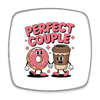 Couple parfait café et beignet humour - Magnet carré - blanc - Devant