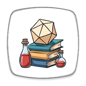 W20 auf Büchern & Heiltränken – Fantasy Dice - Viereckiger Kühlschrankmagnet - Weiß - Vorne