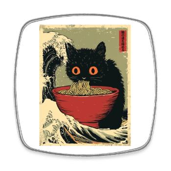 Süße Katze Ramen Nudeln Japan Welle Retro Geschenk - Viereckiger Kühlschrankmagnet - Weiß - Vorne