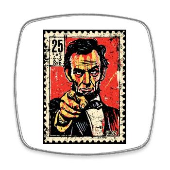Abe Lincoln sur timbre-poste pointant avec le doigt - Magnet carré - blanc - Devant