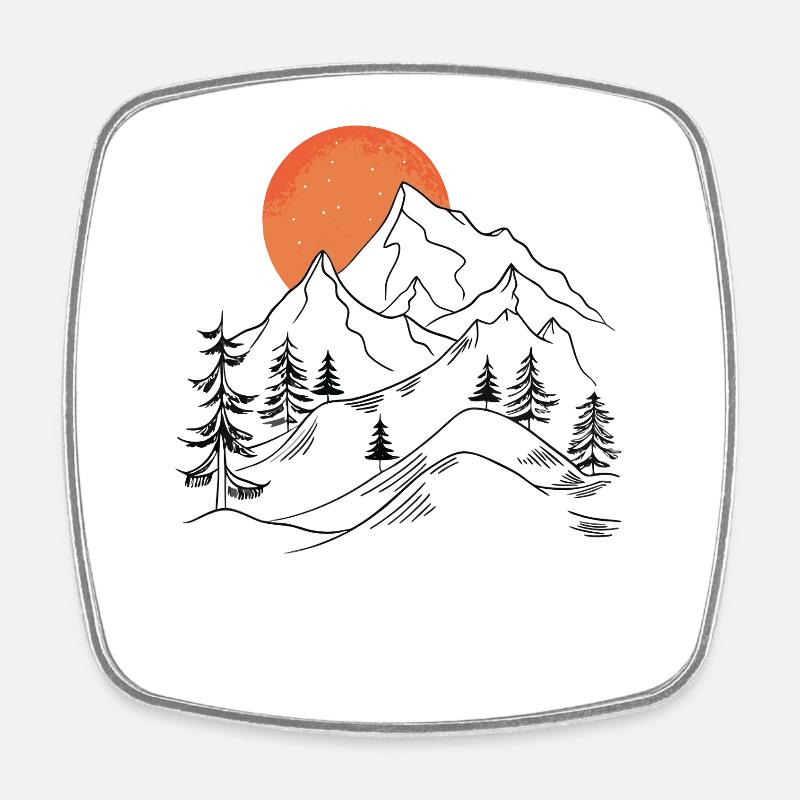 Paysage de montagne nocturne avec coucher de soleil - Magnet carré - blanc