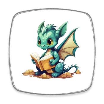 Kleiner Drachenleser auf Fantasy-Illustration - Viereckiger Kühlschrankmagnet - Weiß - Vorne