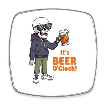 Skelett mit Bier und Sonnenbrille - Viereckiger Kühlschrankmagnet - Weiß - Vorne