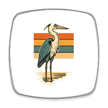 Vintage Heron Silhouette mit Retro-Hintergrund - Viereckiger Kühlschrankmagnet - Weiß - Vorne