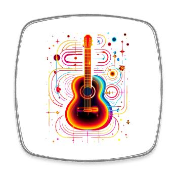 Neon Guitar with Psychedelic Effect - Square fridge magnet - white - Front