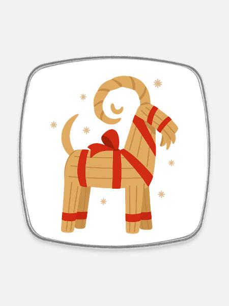 Julbock – Chèvre de Noël suédoise - Magnet carré - blanc