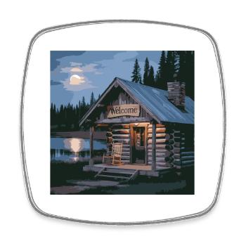 Rustic Lake Cabin Night Scene - Square fridge magnet - white - Front