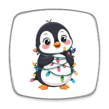 Cute penguin with Christmas fairy lights - Square fridge magnet - white - Front