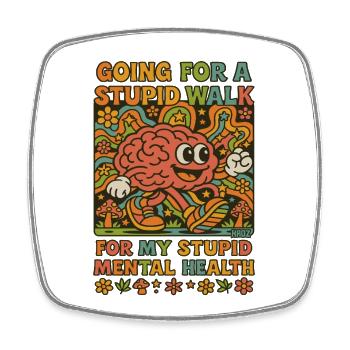 Stupid Walking Brain Retro Psychedelic  - Square fridge magnet - white - Front