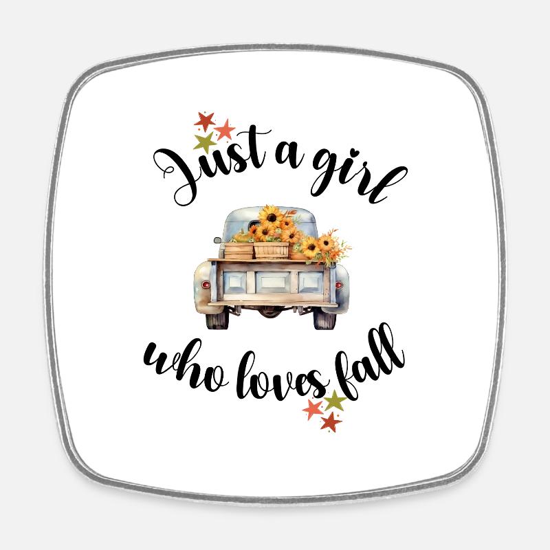 Country Outing Flower Love on Pickup, Fall Vibes - Square fridge magnet - white