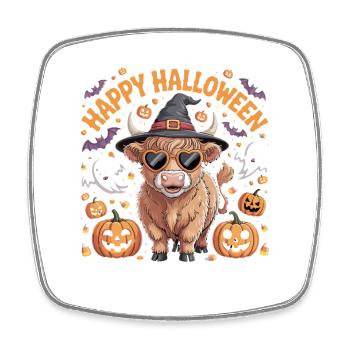 Joyeux Halloween Motif de vache mignonne avec des citrouilles et - Magnet carré - blanc - Devant