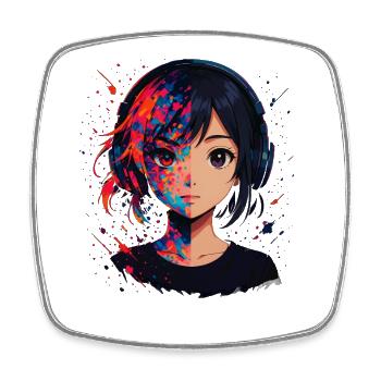 Color Sliver Anime Portrait with Headphones - Square fridge magnet - white - Front