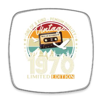 55th Birthday Cassette October Year 1970 - Square fridge magnet - white - Front