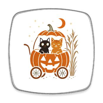 Cats in the Halloween pumpkin cart - Square fridge magnet - white - Front