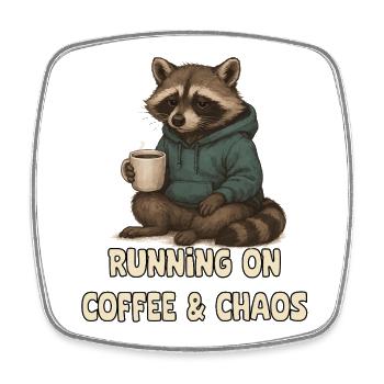  Waschbär mit Kaffee - Viereckiger Kühlschrankmagnet - Weiß - Vorne