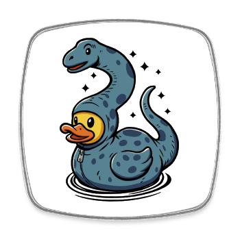 Verspielter Dinosaurier-Ente als Brontosaurier - Viereckiger Kühlschrankmagnet - Weiß - Vorne