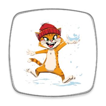 Humorvoller Winterkater mit Schneekugel - Viereckiger Kühlschrankmagnet - Weiß - Vorne