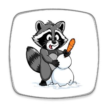 Cute raccoon with snowman - Square fridge magnet - white - Front