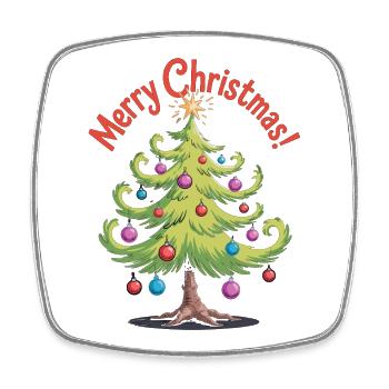 Merry Christmas Shirt with Christmas Tree - Square fridge magnet - white - Front