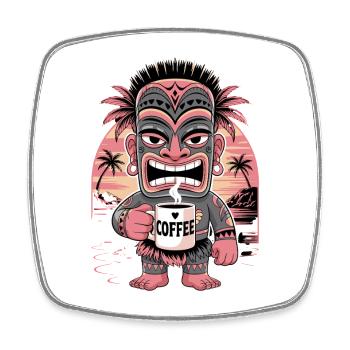  Tiki Kaffeeliebhaber Tiki Figur Mit Kaffee Tasse - Viereckiger Kühlschrankmagnet - Weiß - Vorne