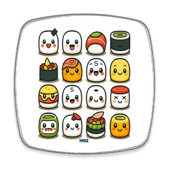 Kawaii Sushi Figuren - Viereckiger Kühlschrankmagnet - Weiß - Vorne